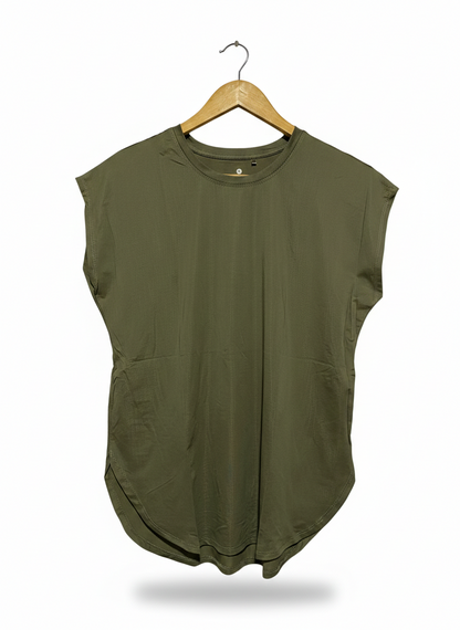 ACTIVE |L| BUST 20| PREMIUM OLIVE GREEN MUSCLE TEE – RELAXED FIT SLEEVELESS T-SHIRT WITH CURVED HEM