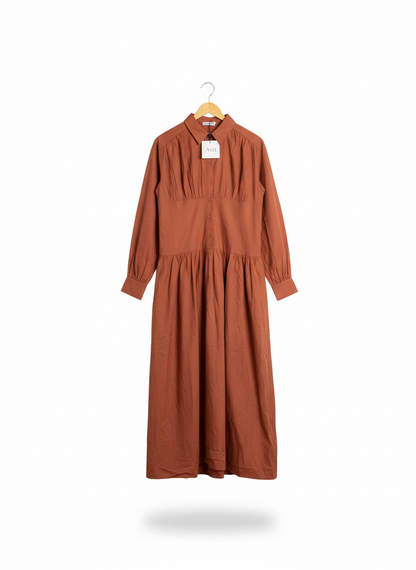 ATMOS & HERE |M| BUST 15|C4| RUSTIC COTTON MIDI DRESS IN TERRACOTTA