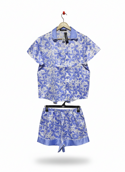 WOMAN |L| BLUE FLORAL SATIN PYJAMA SHORTS SET