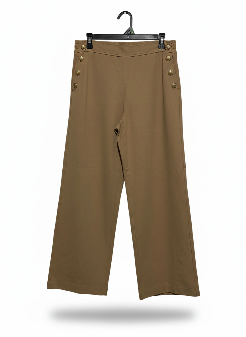 SUZANNEGRAE |L| WAIST 30| VINTAGE-INSPIRED BUTTON-DETAIL WIDE-LEG TROUSERS