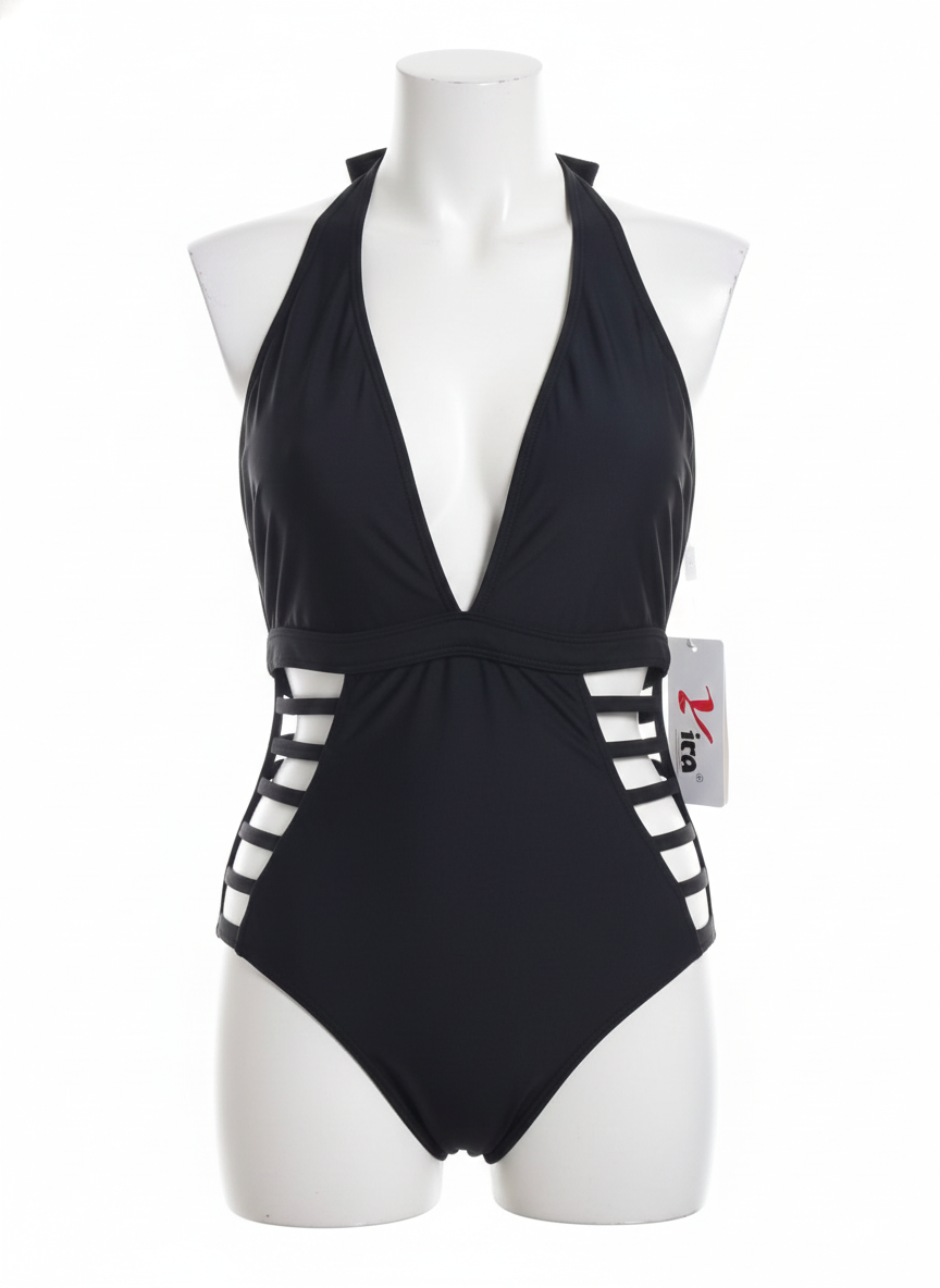 YIRA|L|BUST 13|Ladder Cutout Halter Neck One-Piece Swimsuit