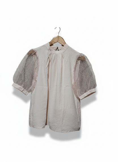 NEW LOOK Womens T Shirt Quiz White Mesh Spot Sleeve Top