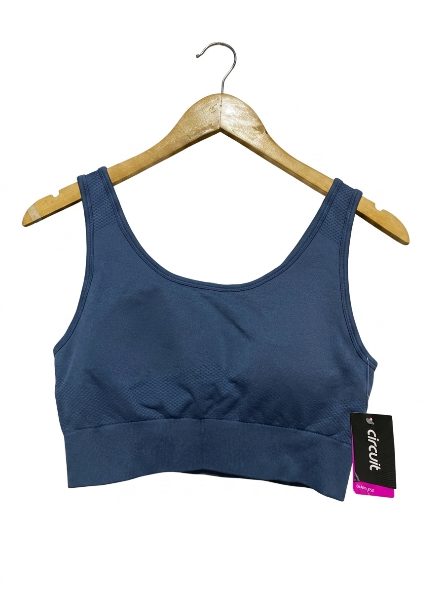 CIRCUIT |M| BUST 15| B26| BLUE SEAMLESS SPORTS BRA WITH TEXTURED ACCENTS
