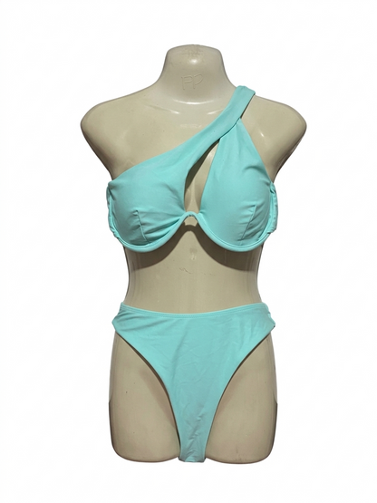 SHEIN |L| B7| MINIMALIST MINT ASYMMETRIC CUT-OUT BIKINI SET