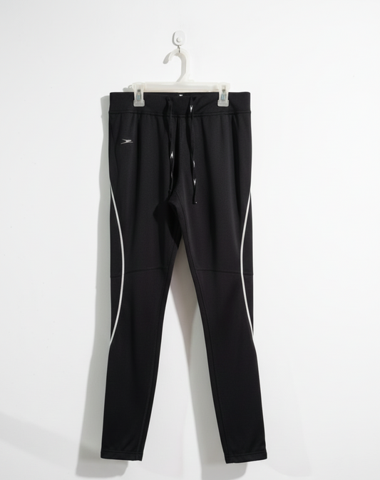 CRANE|M|WAIST 28| BLACK TRACK PANTS WITH WHITE PIPING AND LOGO