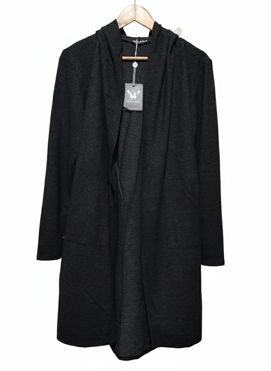 White Mark Open Front Duster With Hood Plus Size OSFM Black Heather Pockets W-19.5/L-36