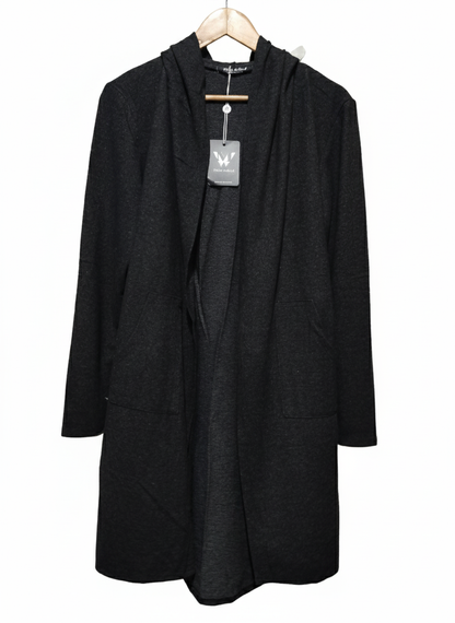 White Mark Open Front Duster With Hood Plus Size OSFM Black Heather Pockets W-19.5/L-36