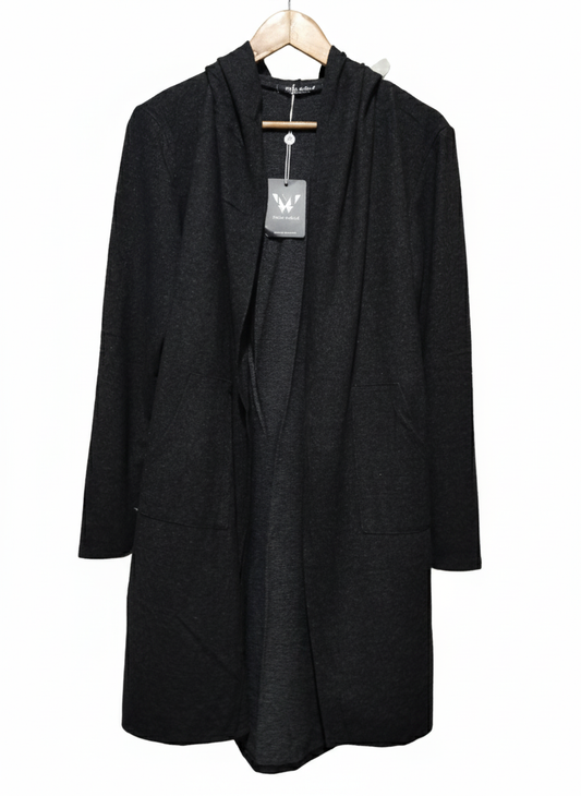 White Mark Open Front Duster With Hood Plus Size OSFM Black Heather Pockets W-19.5/L-36