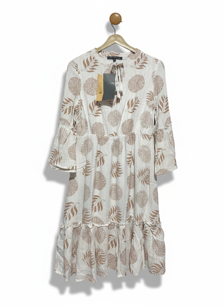 LIZ JORDAN |M| BUST 16|C4|BOHEMIAN BREEZE LEAF PRINT MIDI DRESS