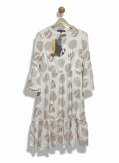 LIZ JORDAN |M| BUST 16|C4|BOHEMIAN BREEZE LEAF PRINT MIDI DRESS