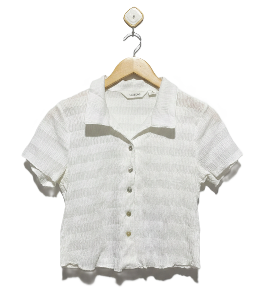 GLASSONS |S| BUST 16| WHITE TEXTURED BUTTON-FRONT POLO