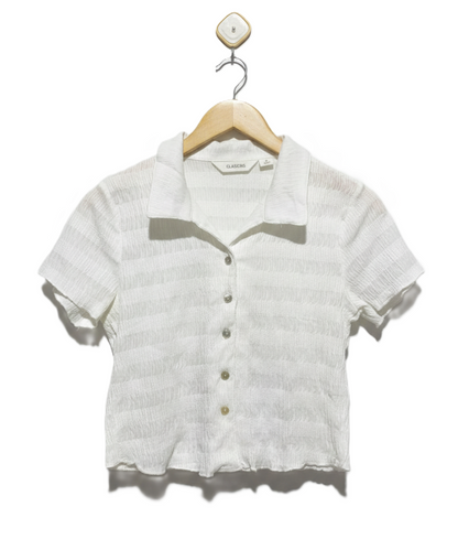 GLASSONS |S| BUST 16| WHITE TEXTURED BUTTON-FRONT POLO