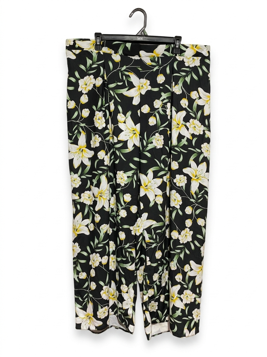 DOROTHY PERKINS |XXL| WAIST 40| B9| BLACK FLORAL PRINT WIDE-LEG PALAZZO TROUSERS
