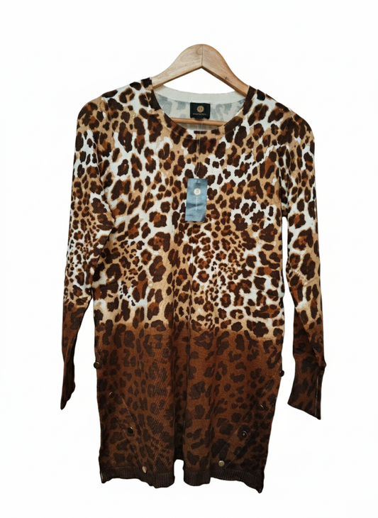 JM Collection Women’s Size Medium Ombre Brown Leopard Print Knit Tunic Top W-17 / L-29