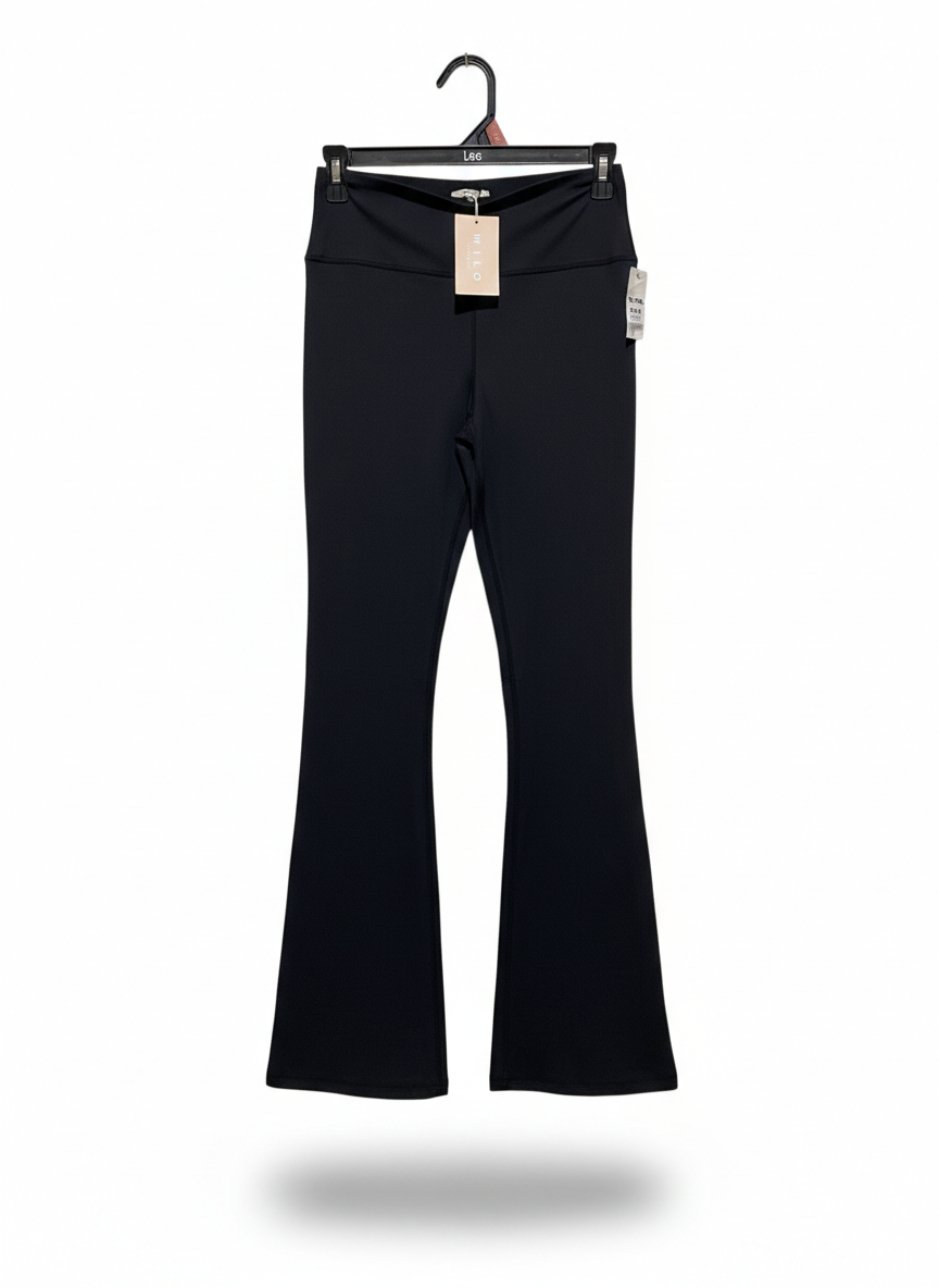 WILO |S| WAIST 26| WOMEN’S BLACK HIGH-RISE FLARED LEGGINGS - YOGA PANTS WITH STYLISH BELL-BOTTOM HEM