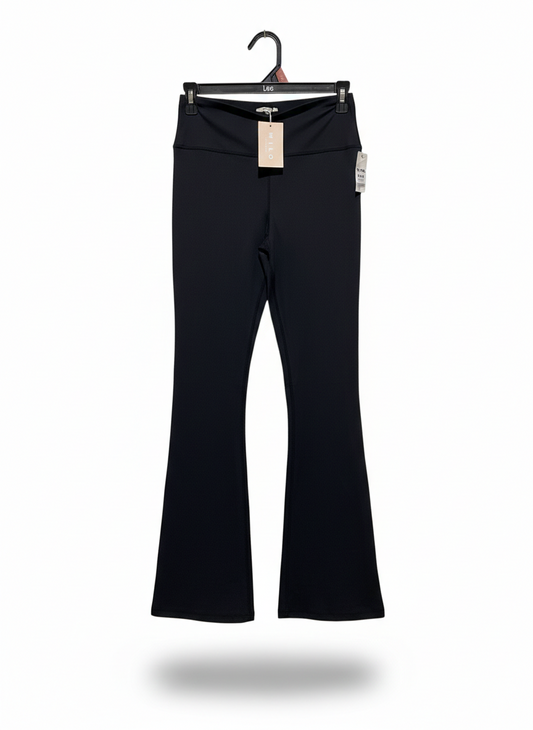 WILO |S| WAIST 26| WOMEN’S BLACK HIGH-RISE FLARED LEGGINGS - YOGA PANTS WITH STYLISH BELL-BOTTOM HEM