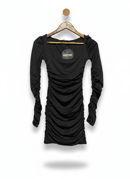 BABY BOO |S| BUST 13| NOIR RUCHED BODYCON MINI DRESS