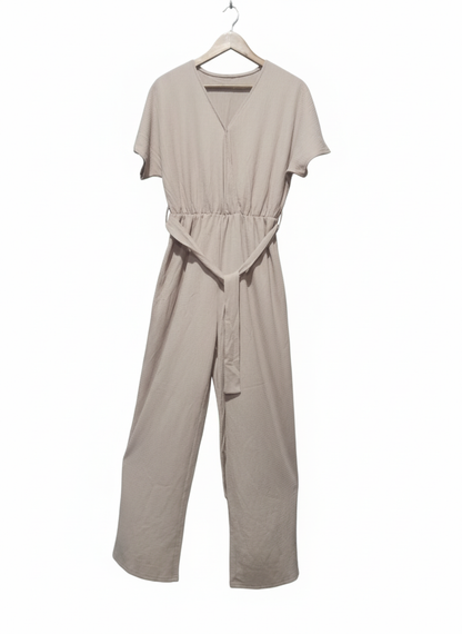 SHEIN Women's V-Neck Wide-Leg Jumpsuit With A Tie Belt