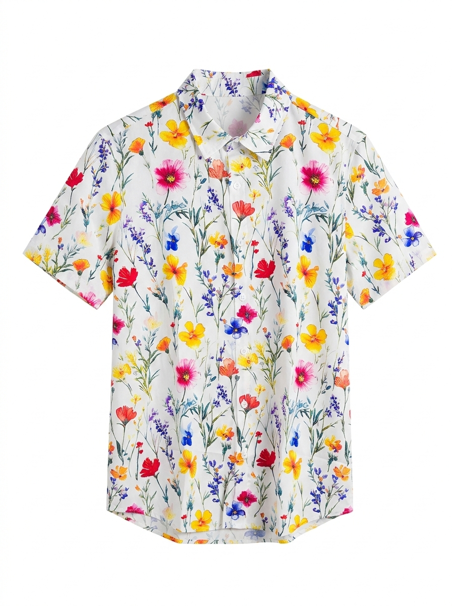 MANFINITY |L| BUST 22| VIBRANT WILDFLOWER PRINT SHORT SLEEVE BUTTON-DOWN SHIRT