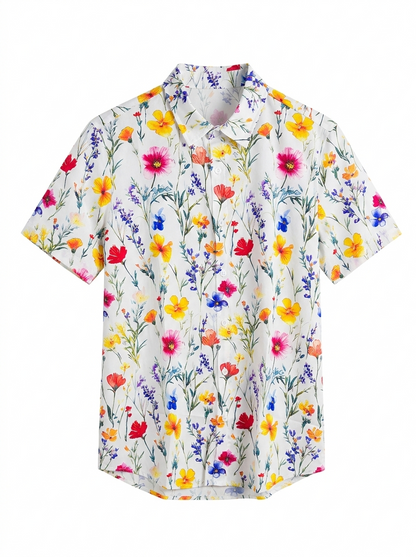MANFINITY |L| BUST 22| VIBRANT WILDFLOWER PRINT SHORT SLEEVE BUTTON-DOWN SHIRT
