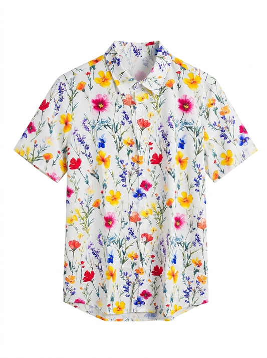 MANFINITY |L| BUST 22|C9|  VIBRANT WILDFLOWER PRINT SHORT SLEEVE BUTTON-DOWN SHIRT