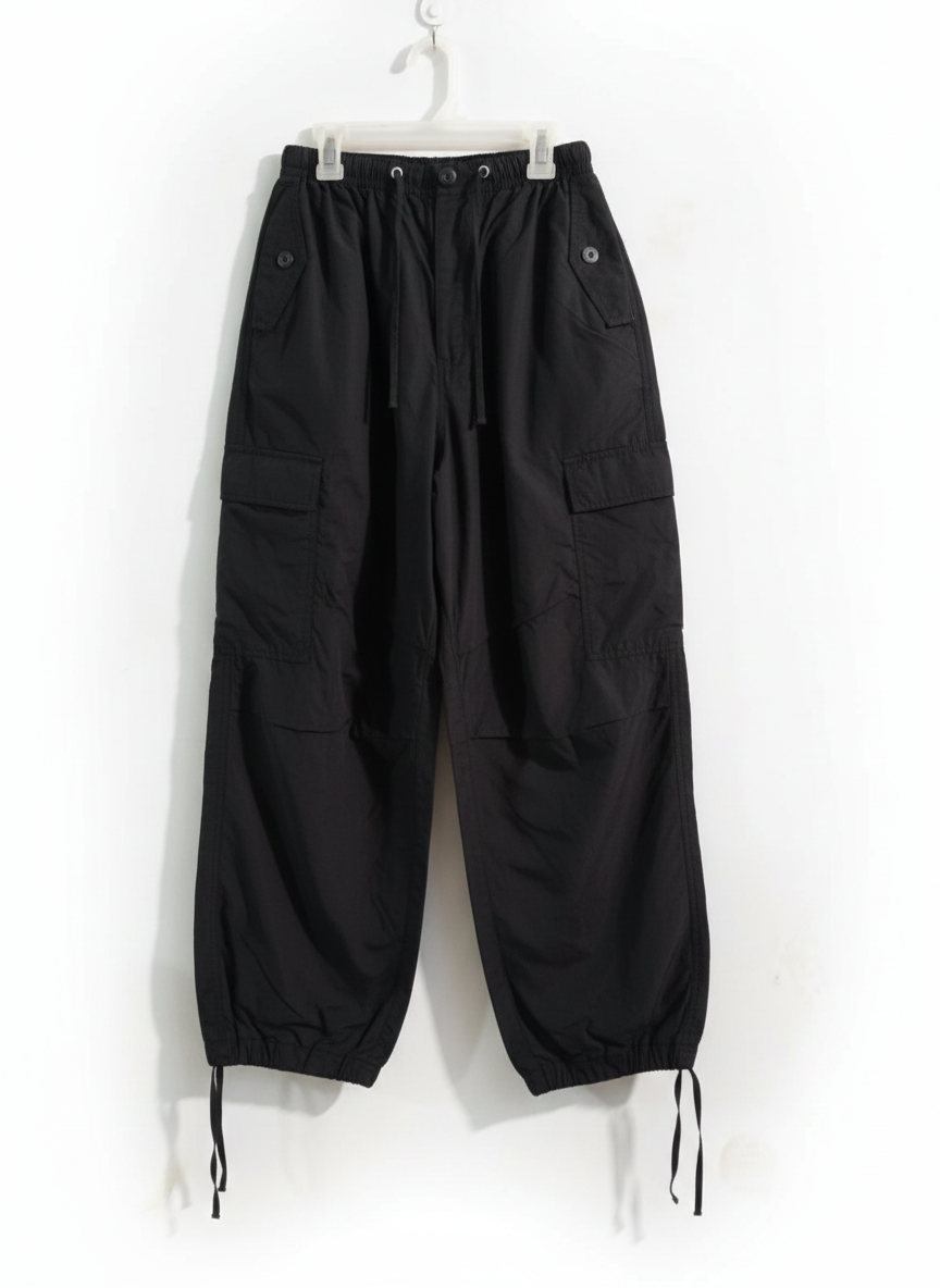 BERSHKA|XS|WAIST 24|BLACK WIDE LEG CARGO PANTS