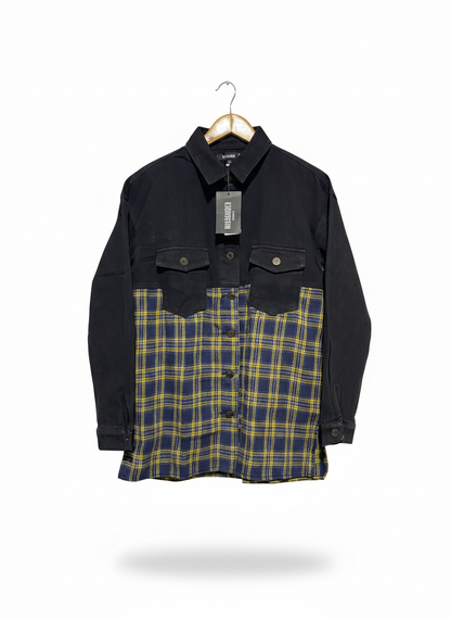 MISSGUIDED |L| BUST 20| Petite Spliced Check Denim Shirt