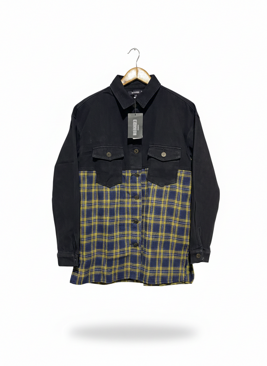 MISSGUIDED |L| BUST 20| Petite Spliced Check Denim Shirt