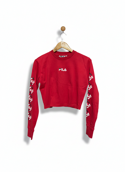FILA |XS| BUST 19|  C1| WOMEN'S RED LONG SLEEVE CROP TOP WITH SLEEVE LOGO GRAPHICS