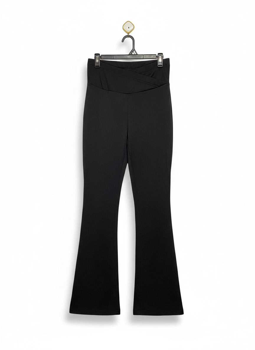 SHEIN |S| WAIST 28| WOMEN'S HIGH-WAISTED CROSSOVER FLARE YOGA PANTS - CLASSIC BLACK