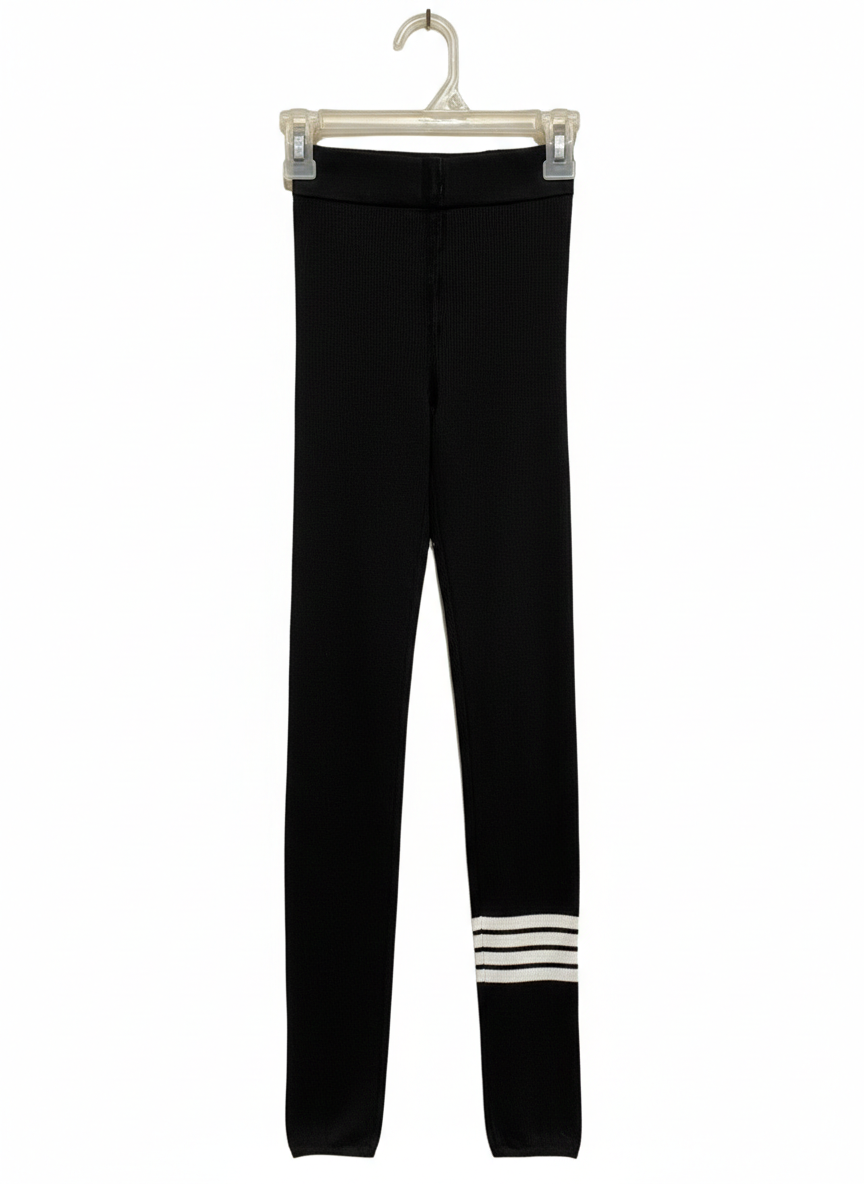 HIGH-WAISTED PERFORMANCE TIGHTS WITH CHIC WHITE TRIPLE-STRIPE ANKLE |XS| WAIST 18