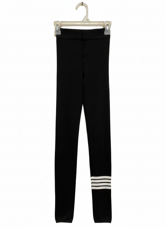 HIGH-WAISTED PERFORMANCE TIGHTS WITH CHIC WHITE TRIPLE-STRIPE ANKLE |XS| WAIST 18
