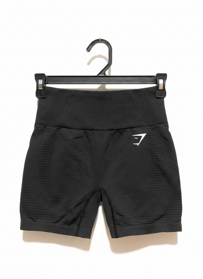 GYMSHARK  |XS| WAIST 22|  BLACK HIGH-WAISTED WORKOUT SHORTS