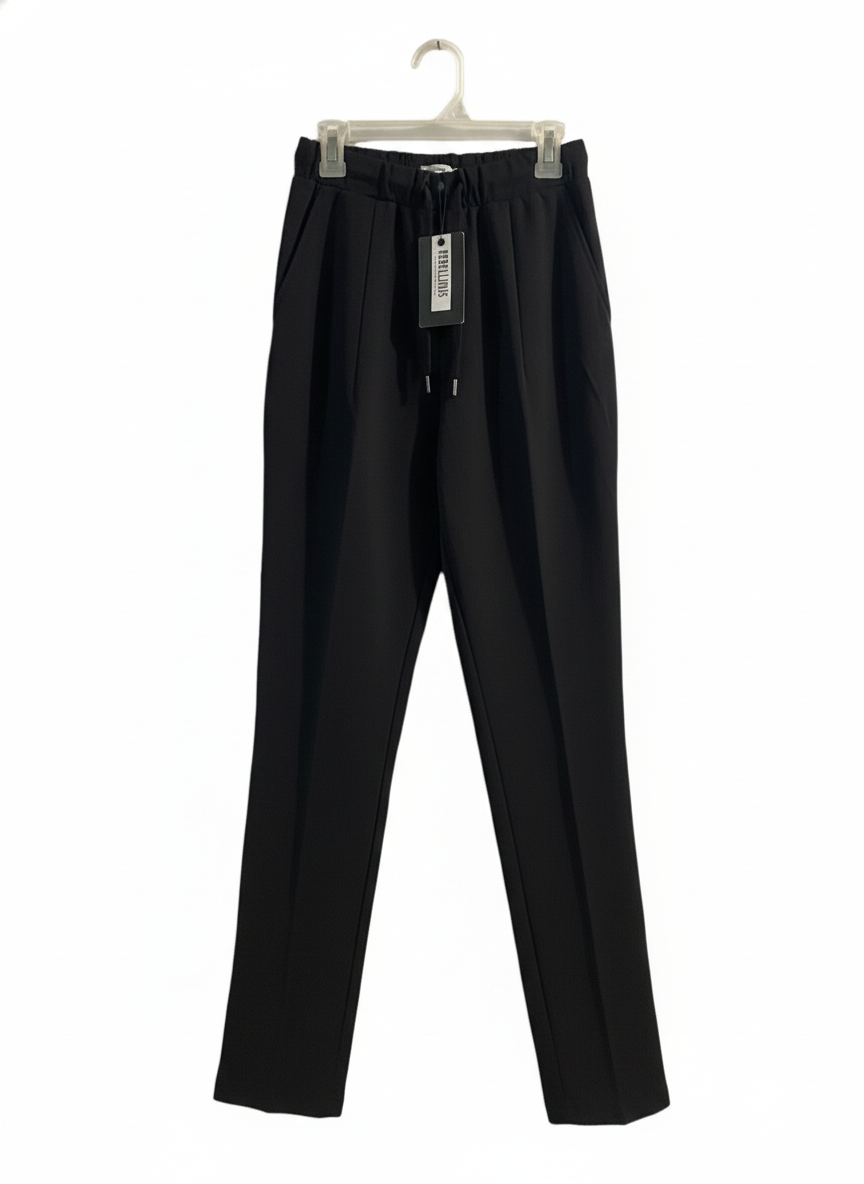 REBELLIOUS|XS|WAIST 20|BLACK DRAWSTRING WIDE LEG TROUSERS