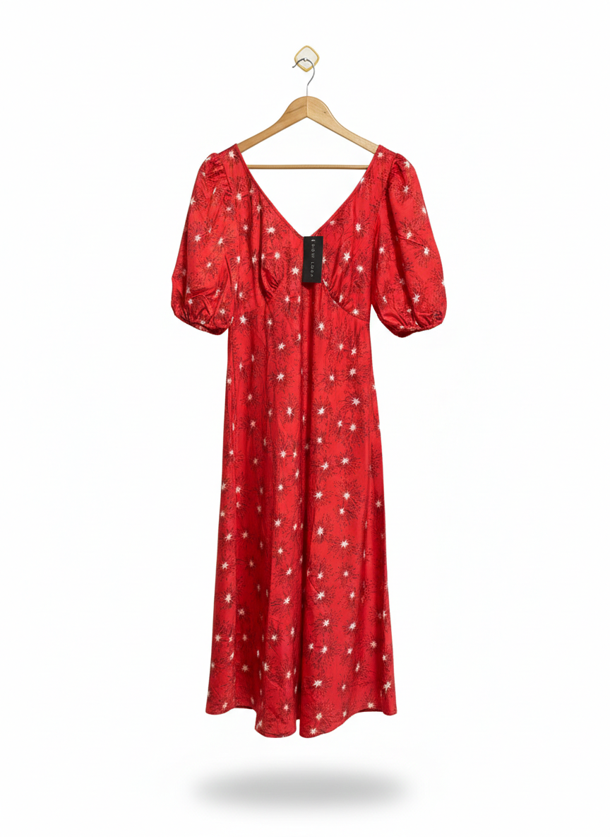 NEW LOOK |M| BUST 16| C6|  RADIANT RED CELESTIAL PRINT MAXI DRESS