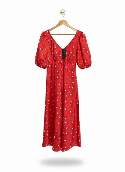 NEW LOOK |M| BUST 16| C6|  RADIANT RED CELESTIAL PRINT MAXI DRESS