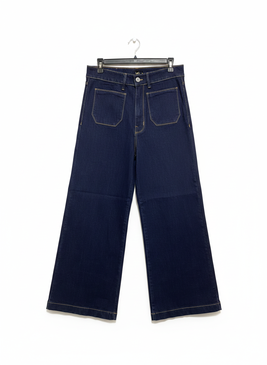 CAROLINA |L| WAIST 32| Dark Blue Patch Pocket Wide Leg Jeans