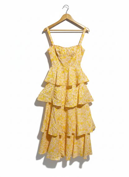 HERE COMES THE SUN|XS/S|BUST 16| PROVENCE BLOOM TIERED RUFFLE MAXI DRESS