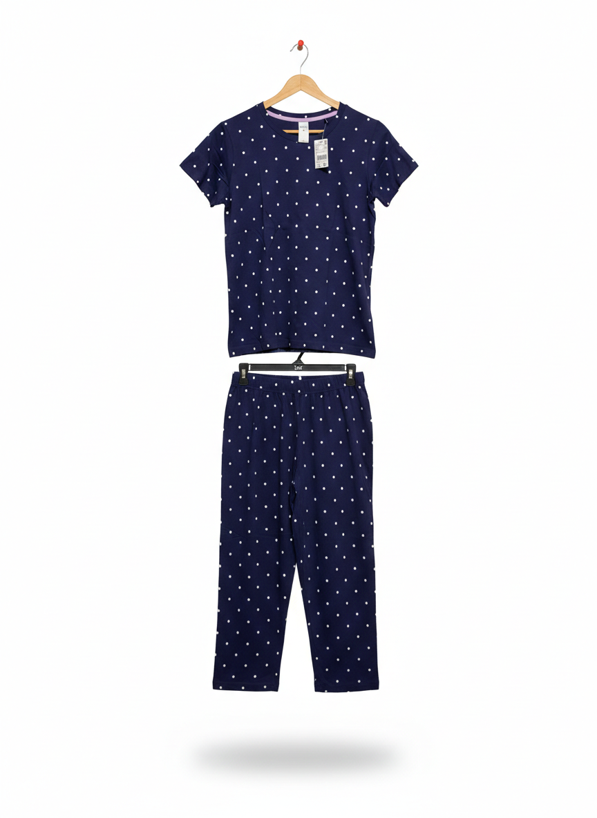 & ME |S| PURE COTTON STAR PRINT PYJAMA SET IN NAVY
