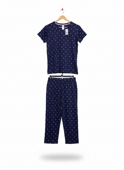 & ME |S| PURE COTTON STAR PRINT PYJAMA SET IN NAVY