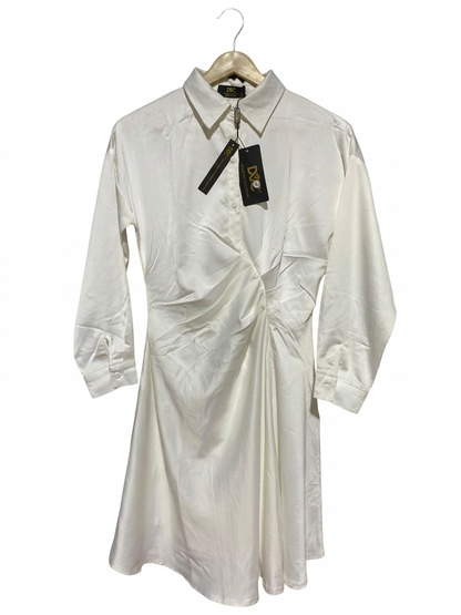 DVC |L| BUST 18| B26|  LUSTROUS IVORY SATIN TWIST-FRONT SHIRT DRESS