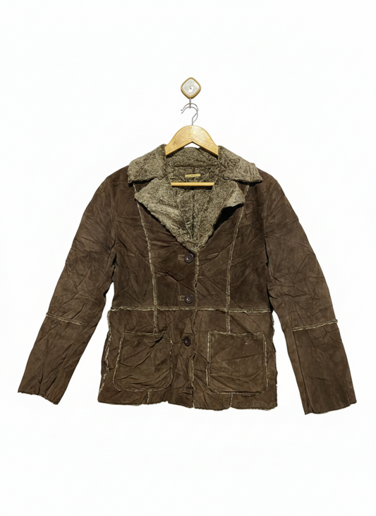 GUESS |M| BUST 19| Vintage Brown Suede Patchwork Jacket with Faux Shearling Lining