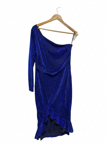 SHEIN CURVE |XL| BUST 18| B6| ROYAL BLUE GLITTER ONE-SHOULDER RUFFLE MIDI DRESS