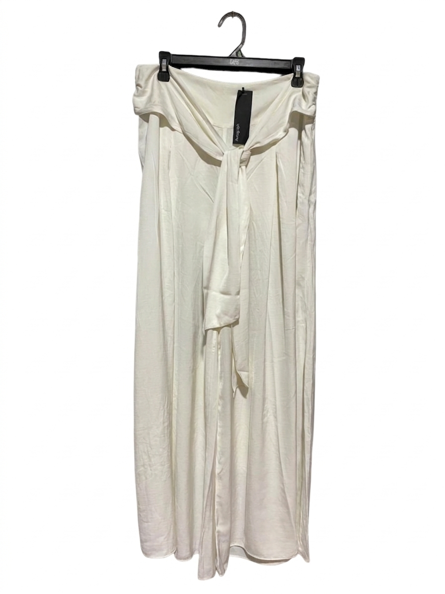 AUTOGRAPH |L| WAIST 32| VIGOSS OFF-WHITE TIE-WAIST WIDE-LEG PALAZZO PANTS