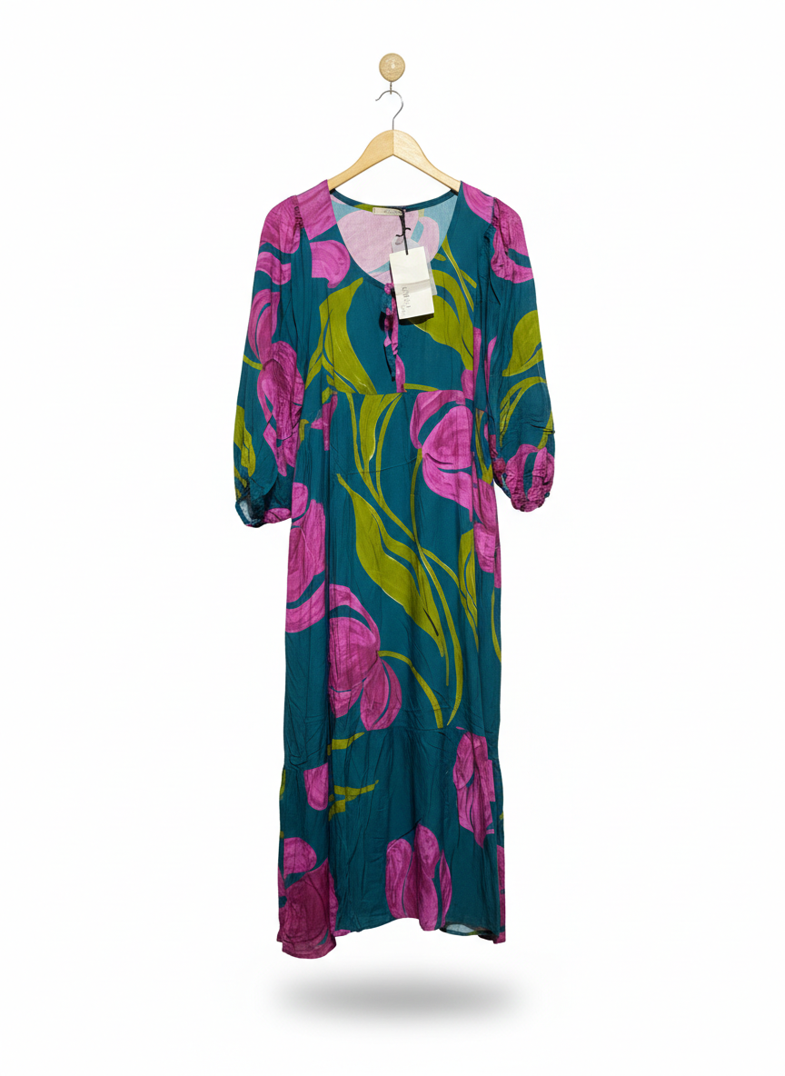 CARINA RICCI |L| BUST FREE|C4|VIBRANT TEAL AND MAGENTA FLORAL MAXI DRESS