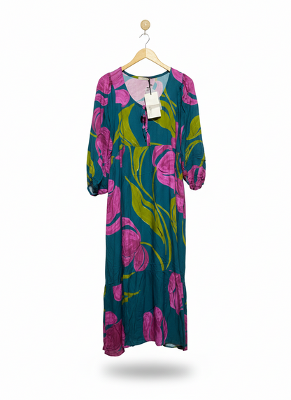 CARINA RICCI |L| BUST FREE|C4|VIBRANT TEAL AND MAGENTA FLORAL MAXI DRESS