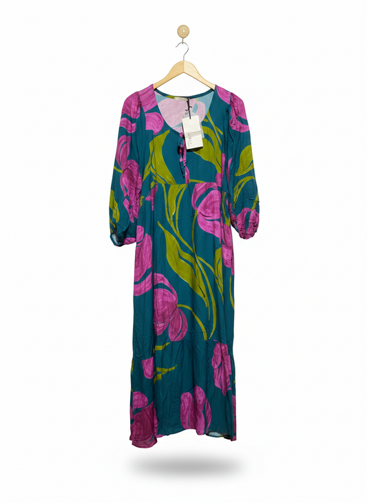 CARINA RICCI |L| BUST FREE|C4|VIBRANT TEAL AND MAGENTA FLORAL MAXI DRESS