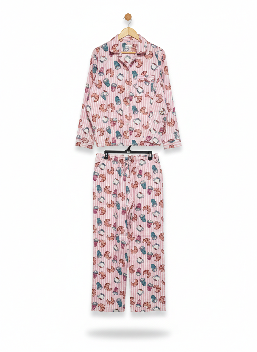 SOHO |S/M| WOMEN’S PINK STRIPED BREAKFAST PAJAMA SET