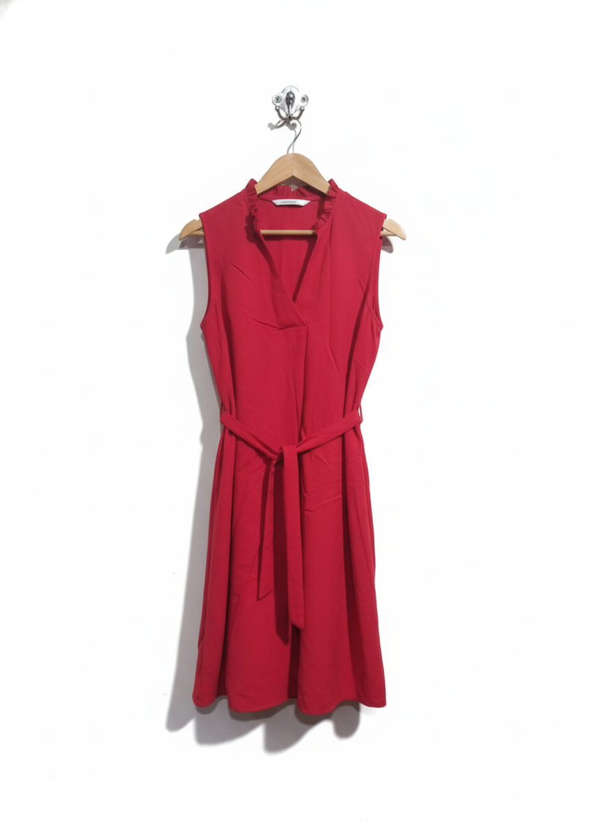 TU Woman Red Ruffle Neck Sleeveless Dress