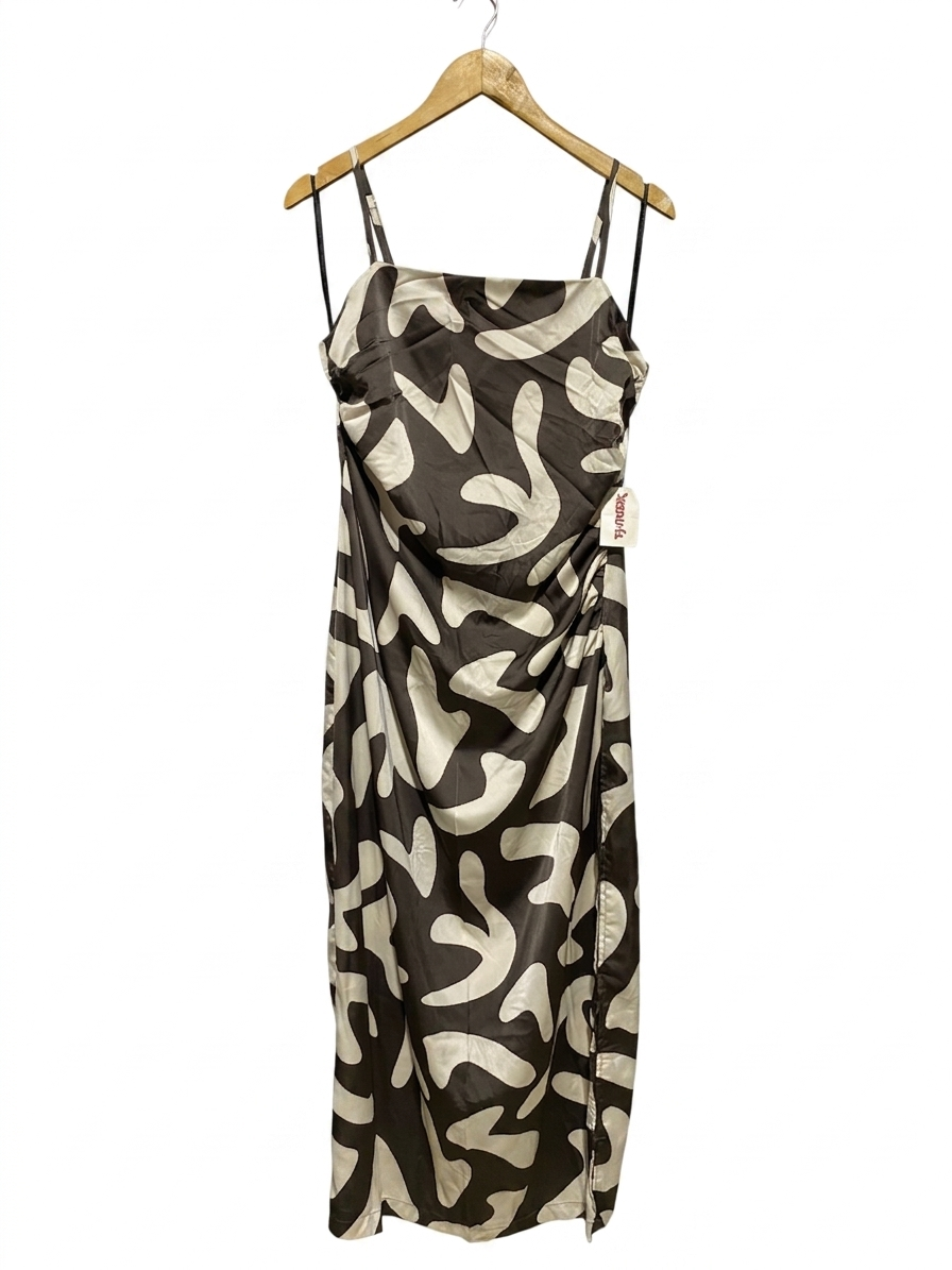 PAPER HEART |L| BUST 17| B11| ABSTRACT PRINT RUCHED MIDI SLIP DRESS
